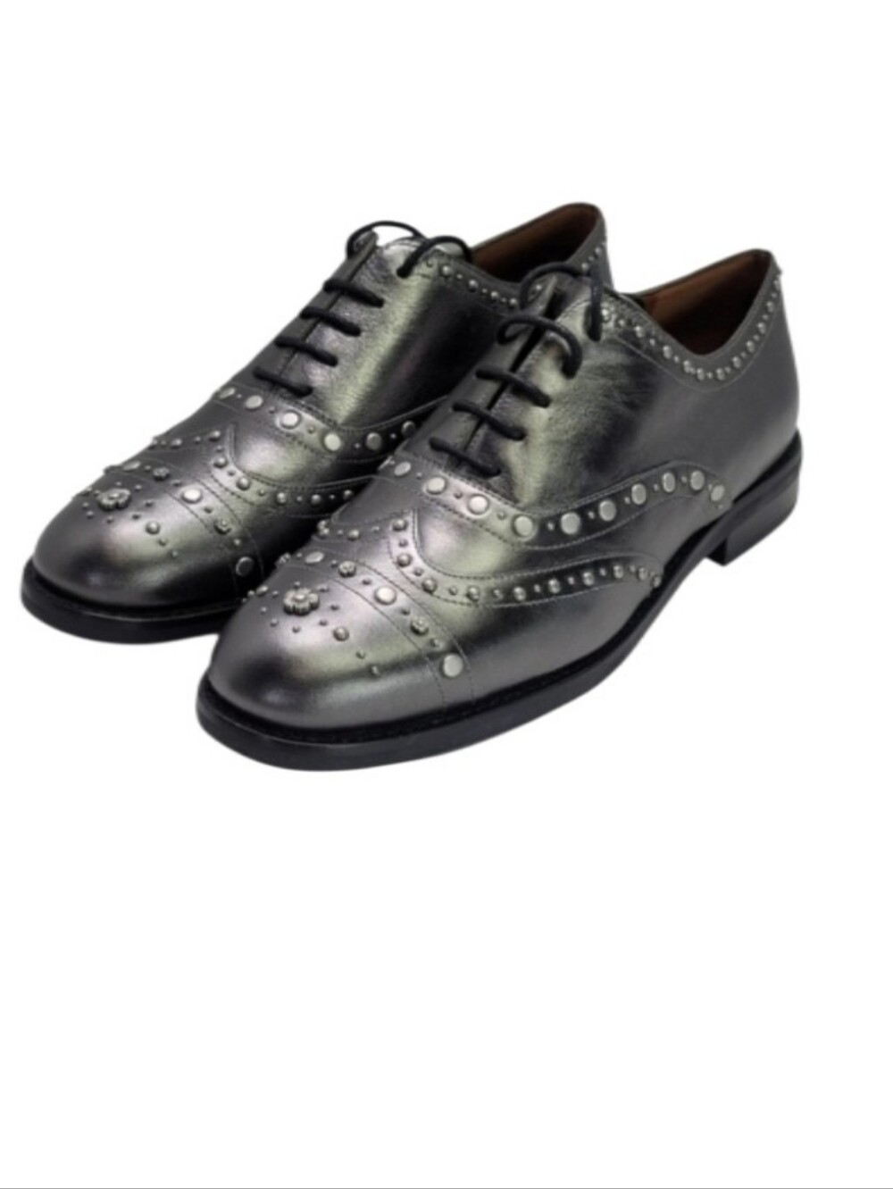Coach Tegan Gunmetal Leather Studded Oxford Wingtip Shoes-NWOT
